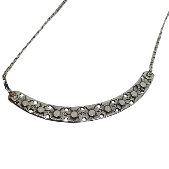 GOLDETTE VINTAGE 70s SILVERTONE BAR PENDANT WITH CRYSTALS CHAIN NECKLACE - Picture 5 of 7